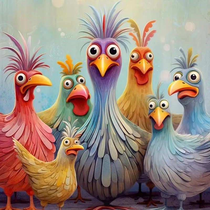 MBNTJHT Chicken Stamped Cross Stitch Kits for Adults Beginners, DIY Animals Needlepoint Counted Cross Stitch Kit for Adults,Cartoon Pattern Stitch Embroidery Kit for Wall Home Decor 14X14 Inch. - Image 1